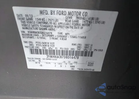 2013 Ford Flex Sel z USA, uszkodzony, nr VIN 2FMHK6C87DBD16478